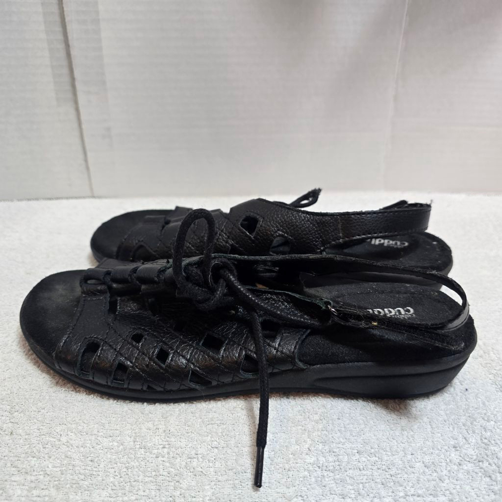 Women's Cuddlers Black Leather Woven Sandals Size 7